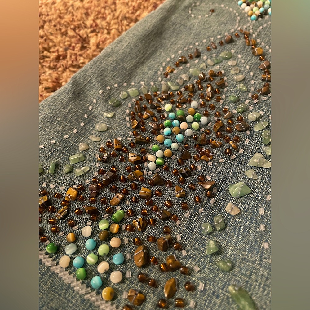 Y2K hand sewn beaded jeans